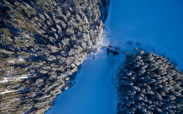 Liftaufnahme senkrecht Eibsee gefroren